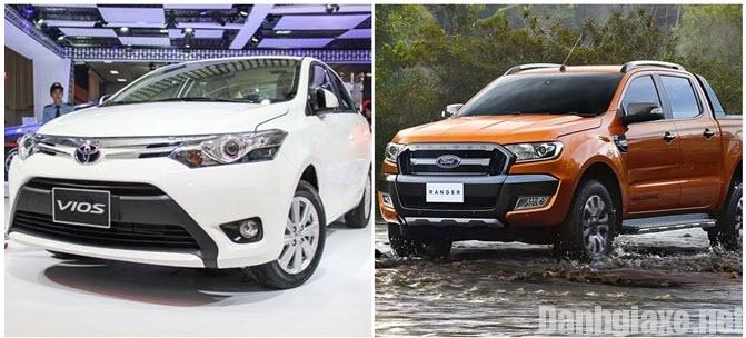 Doanh số Toyota Vios và Ford Ranger hiện đang đứng đầu tại Việt Nam năm 2016