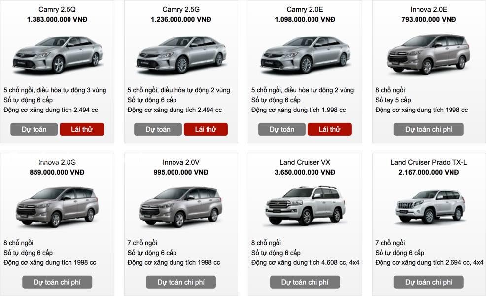 Bảng giá xe Toyota tháng 4/2017 chính thức tại các đại lý trên cả nước