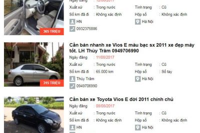 Giá xe Toyota Vios cũ 2011 bao nhiêu trong năm 2017?